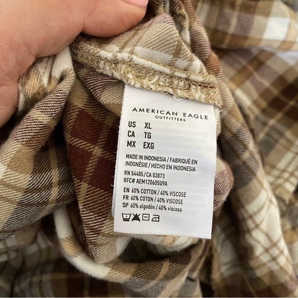 American Eagle Plaid Flannel Shirt Button Down Collared Long Sleeve Soft Cotton - Picture 8 of 10